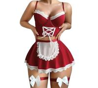 RSLOVE Conjuntos de Lencería Mujer - Disfraces de Mucama Sexy Vestido de Noche para Halloween Cosplay, granate, S