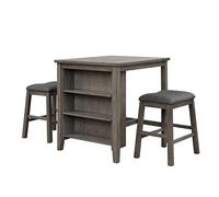 Rsmmpqa Mesa de comedor cuadrada de 3 piezas con taburetes acolchados, juego de mesa con estante de almacenamiento, juego de mesa de comedor moderno, muebles de mesa de comedor gris oscuro