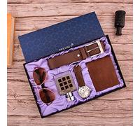 Rsmmpqa Set de regalo para hombre con un hermoso reloj de cinturón + gafas de sol + cartera + botella de perfume + cinturón set de regalo (6 piezas) (color negro) (marrón), marrón