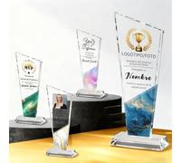 RSQGT Trofeo de Cristal Personalizado - Premio Grabado con Logo y Texto, Regalo para Colegas, Jefes, Jubilación, Pareja, Madres y Graduación (Trofeos fotográficos Personalizados)