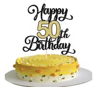 Rsstarxi 1 paquete de decoración para tarta de cumpleaños número 50, color negro y dorado con purpurina con texto en inglés "Cheers to 50 Years Birthday", decoración de pastel con texto en inglés