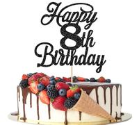 Rsstarxi 1 paquete de decoración para tartas de cumpleaños de 8 años con purpurina negra y fabulosa felicitación a 8 años de edad, para celebrar 8 años de edad, suministros de decoración de tartas de fiesta de cumpleaños