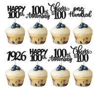 Rsstarxi Paquete de 30 adornos para cupcakes de feliz cumpleaños número 100 con purpurina de cien desde 1923 saludos a 100 años de antigüedad para cupcakes para cumpleaños de feliz cumpleaños número 100 aniversario, fiesta, suministros de decoración de pasteles, color negro