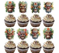 Rsstarxi Paquete de 36 adornos para cupcakes Tiki de Hawaii, máscaras tribales Tiki, palillos para cupcakes, decoración de tartas hawaianas tropicales Tiki Totem, decoración de tartas para verano
