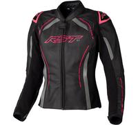 RST S1 Chaqueta de cuero para damas, negro-rosa, tamaño M para Mujer