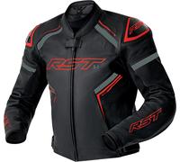 RST S1 D3O Chaqueta de cuero de motocicleta perforada, negro-rojo, tamaño 60 para Hombres