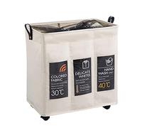 RSTJVB Cestos de Ropa con Ruedas sobre Ruedas, Cesto de Ropa Sucia Plegable Bolsa de Almacenamiento de Ropa Sucia con Cubierta de Malla y manijas, Beige,3Compartment