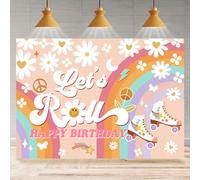 Rsuuinu Let's Roll - Telón de fondo para niñas, diseño de patinaje sobre ruedas, diseño floral de arco iris, fiesta de cumpleaños, fotografía, decoración de fiesta de cumpleaños, suministros de
