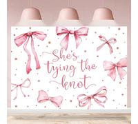 Rsuuinu Telón de fondo para despedida de soltera, lazo rosa, con texto en inglés "She's Tying The Knot", fondo de fotografía, compromiso, boda, fiesta, decoración, suministros, pancarta, cabina de