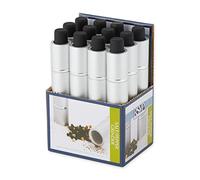 RSVP International Endurance 8201 - Molinos pequeños de sal y pimienta individuales para oficina, camping o fiestas, 12 piezas, vidrio de aluminio, plata