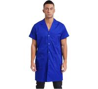 Rswnyirn Bata de trabajo para hombre, de manga corta, con tira de botones, para taller, farmacia, uniforme de laboratorio, en gris, azul, negro, azul cobalto, S