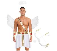 Rswnyirn Disfraz de ángel para hombre, 5 piezas, falda con alas de halo, flecha y arco de Dios del amor, disfraz de Cupido, color blanco, XXL