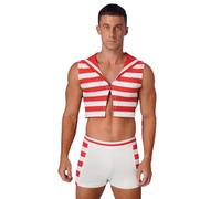 Rswnyirn Disfraz de capitán de marinero para hombre, uniforme de juego de rol, top sin mangas, parte superior, calzoncillos, carnaval, cosplay, color rojo, XXL