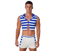 Rswnyirn Disfraz de capitán marinero para hombre, uniforme de juego de rol, top sin mangas, parte superior, calzoncillos tipo bóxer, carnaval, cosplay, color azul, M