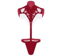 Rswnyirn Disfraz occidental para hombre, cowboy, cosplay, sexy, body, tanga, ropa interior, disfraz para Halloween, carnaval, color burdeos, L