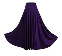 Rswnyirn Falda larga de baile para mujer, falda larga con cintura elástica, falda flamenca estándar, morado, L