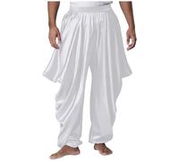 Rswnyirn Pantalones largos de Aladino para hombre, estilo harén, holgados, con goma elástica, informales, fiestas temáticas, carnaval, cosecha, Blanco, XL