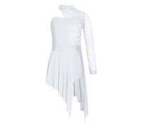 Rswnyirn Vestido para niña de patinaje artístico con falda arrugada, vestido de baile floral con encaje, traje de ballet de una pieza, ropa de baile, Blanco, 134-140