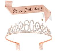 RSYHVG Banda de cumpleaños número 60 de oro rosa para mujer, kit de coronas de diamantes de imitación, tiara de cristal de satén, regalos para mujeres de 60 años, regalos mujer 60 años
