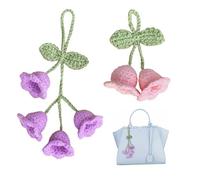 RT 2pcs Colgante de algodón, diseño de margaritas de ganchillo, para colgar en el espejo retrovisor, hecho a mano, tejido de punto con borlas, accesorios para coche, estética interior automotriz