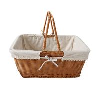 RT&BS Cesta de Picnic de Mimbre con Forro, Cestas de Pascua con Forro y Asa, Cesta Tejida a Mano para Pascua, Regalos, Picnics, Almacenaje y Fiestas (Mediana)