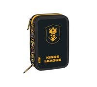 rt | Estuche de tres compartimentos para niño o niña de escuela primaria, estuche completo de 44 piezas de tres cremalleras con portalápices, Kings League, 12 x 6 x 19,5 cm, Estuche escolar