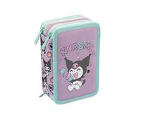 rt | Estuche de tres compartimentos para niño o niña de escuela primaria, estuche completo de 44 piezas de tres cremalleras con portalápices, Kuromi, 12 x 6 x 19,5 cm, Estuche escolar