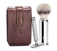 Rt2sr Mühle Viaje Marrón Estuche de Cuero Punta Plateada Fibra/Cuchilla de Afeitar Set de Viaje