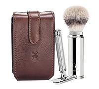 Rt2sr Mühle Viaje Marrón Estuche de Cuero Punta Plateada Fibra/Cuchilla de Afeitar Set de Viaje
