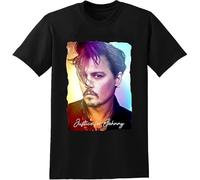 Rt61FM Johnny Depp T-Shirt Tops Women Men Short Sleeve T-Shirts Graphic Unisex Basic Short Sleeve Cotton Casual T-Shirt Black 3XL