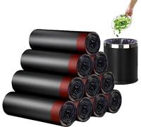 RTBQJ-AT Bolsas de basura negras con asas de amarre, 10 rollos x 15 bolsas, bolsas de basura de 10-15 L, resistentes sin perfume, bolsas de basura para cubo de basura de baño, cocina y oficina (45 x