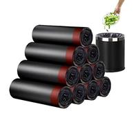 RTBQJ-AT Bolsas de basura negras, forros de basura, bolsas de basura diarias, 5 rollos de 60 unidades, bolsas de basura de 15 a 20 litros con cinta de corbata, asas de cordón, sala de estar, oficina