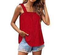 rtdgcv Camiseta sin mangas para mujer, ancho monocolor, con cuello cuadrado, camiseta holgada, sin mangas, top de verano para mujer, cuello en V, rojo, L