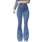 rtdgcv Pantalones vaqueros ajustados a rayas para mujer de estilo vintage de cintura alta para adelgazar y favorecer la figura Pantalones largos estilo otoño chaleco negro 48, azul, XL
