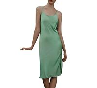 rtdgcv Pijama de verano para mujer, tirantes delgados, ropa de noche, lencería, camisón, cuello en V, sin mangas, camisón de noche, cálido, forro polar, bata larga y elegante, verde, M