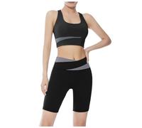 rtdgcv Top corto sin costuras para mujer, leggings a juego, 2 piezas, conjuntos de entrenamiento de yoga de dos piezas, traje deportivo para mujer, Negro-8., XL