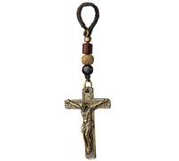 RTGGSEL Retro Latón Cruz Llavero Bolsos Llavero Espejo Retrovisor Colgando Ornamento Cruz Católica Decoración Joyería Religiosa Regalos, Crucifijo Cruz, L
