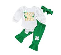 RTGSE Bebé recién nacido niña St.Patrick Day ropa conjunto de camisa verde+trébol braga pantalon+diadema 3pcs trajes para bebés, Green E., 6-12 Meses
