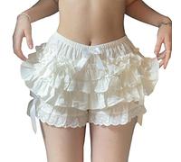 RTGSE Pantalones cortos para mujer Y2K Kawaii Lace Ruffle Layered Panties Harajuku Lolita Lolita Lace Trim Mini Short Pants Sleepwear Sweet Shorts, A White, L