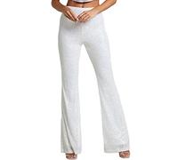 RTGSE Pantalones de pierna ancha con lentejuelas brillantes brillantes y elásticos, cintura suelta, pantalones con purpurina para suelo de campana, leggings de calle 90, plata, L