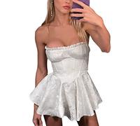 RTGSE Vestido corto para mujer, sin tirantes, sexy, sin hombros, sin mangas, para fiestas, clubs, ropa de calle de los 90, A Beige White, S