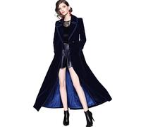 RTHLEQIEE Abrigo Largo Mujer Retro Terciopelo Manga Larga Gabardina De Solapa Con Bolsillos Chaqueta De Terciopelo (Color : Blue, Size : L)