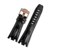 RTRCAGAKM Correa de cuero apta for Audemars y apta for Piguet. Correa apta for Royal Oak. Correa AP 15710 26470 15703. Pulsera con hebilla de pasador. 28(Black -rosegold)