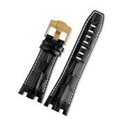 RTRCAGAKM Correa de cuero apta for Audemars y apta for Piguet. Correa apta for Royal Oak. Correa AP 15710 26470 15703. Pulsera con hebilla de pasador. 28(Black white-gold)