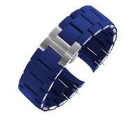 RTRCAGAKM Correa de reloj de 20 mm y 23 mm compatible con Armani AR5906 AR5905 AR5890 AR5889 5858 5920, correa de silicona y acero inoxidable, pulsera de goma for hombre y mujer(Blue steel buckle,20mm
