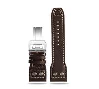 RTRCAGAKM Correa de reloj de cuero de 21mm y 22mm apta for IWC PILOT Mark, correa de cuero de vaca con remaches de grano de bambú, correa de reloj marrón, negro y azul(A brown-silver,22mm)