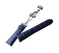RTRCAGAKM Correa de reloj de piel de color azul oscuro con hebilla de mariposa de 12 mm, 13, 14 mm, 15, 16, 17, 18 mm, 19 mm, 20 mm, 21, 22 mm y 23 mm(Silver buckle,17mm)