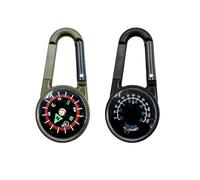 RTRTGS 2 piezas Brújula con gancho de mosquetón de carabina y termómetro, 3 en 1 multifuncional, portátil, de metal, mini brújula militar llavero para acampada, senderismo y niños en campamento al