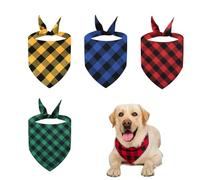 RTRTGS 4 Piezas Bandanas de Perros, Bufanda de Mascota Baberos Triangulares, pañuelo de algodón a Cuadros para Perros pequeños, medianos y Grandes, Lavable y Duradero, Ajuste Regulable(60*40*40CM)