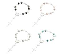 RTRTGS 4 Piezas de Rosario de Coche para Espejo retrovisor,Espejo de Coche Colgante de Cruz para Espejo retrovisor,Colgante de Coche,Accesorios para Colgar en el Coche(Noir,blanc,poudre,bleu)